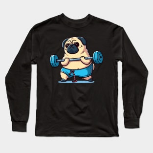 pug dog working out and lifting weights Long Sleeve T-Shirt